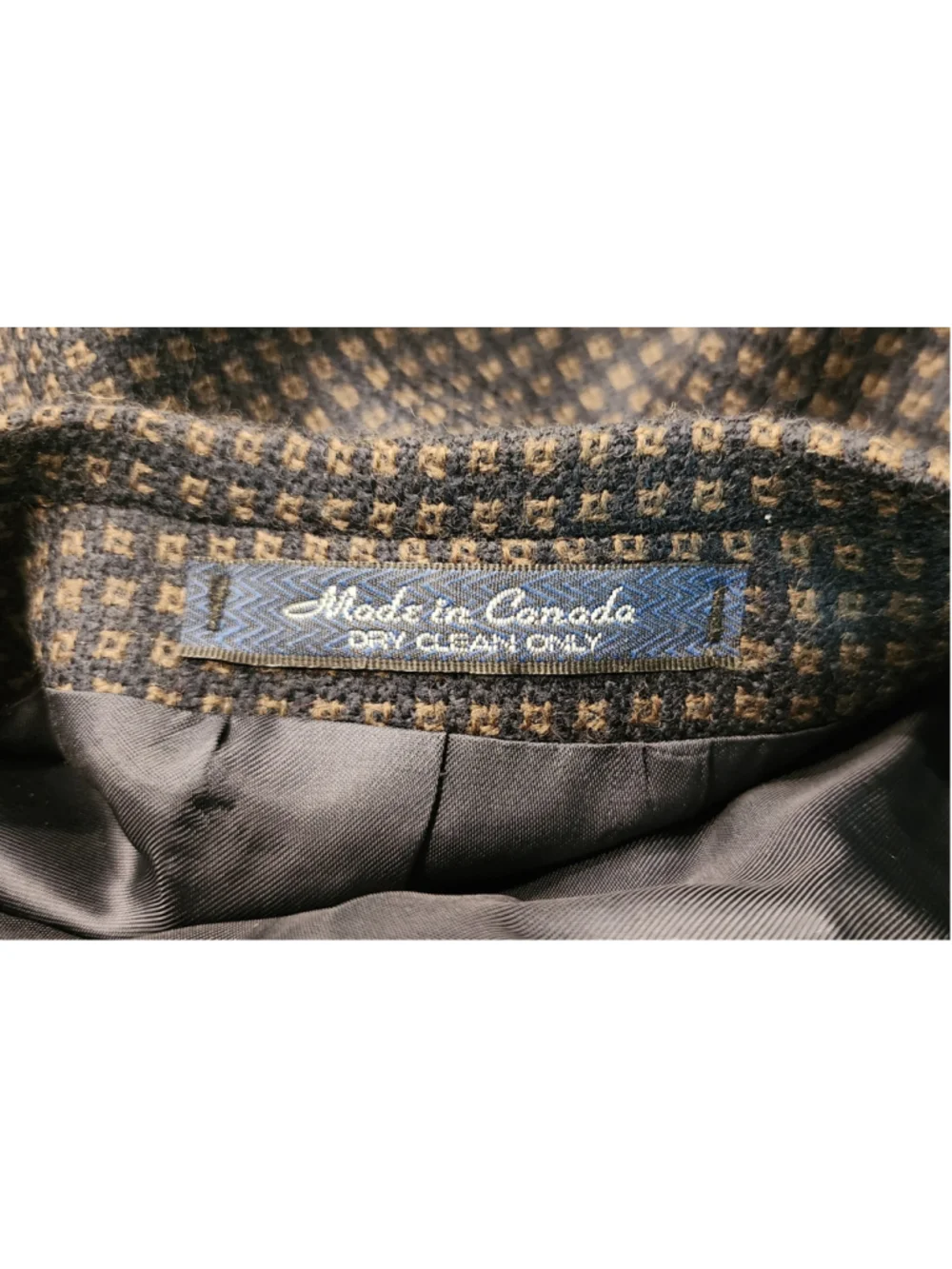 Marco Cellini Men’s 40 100% Wool Blazer Navy Tan Geometric Check Sport Coat Long